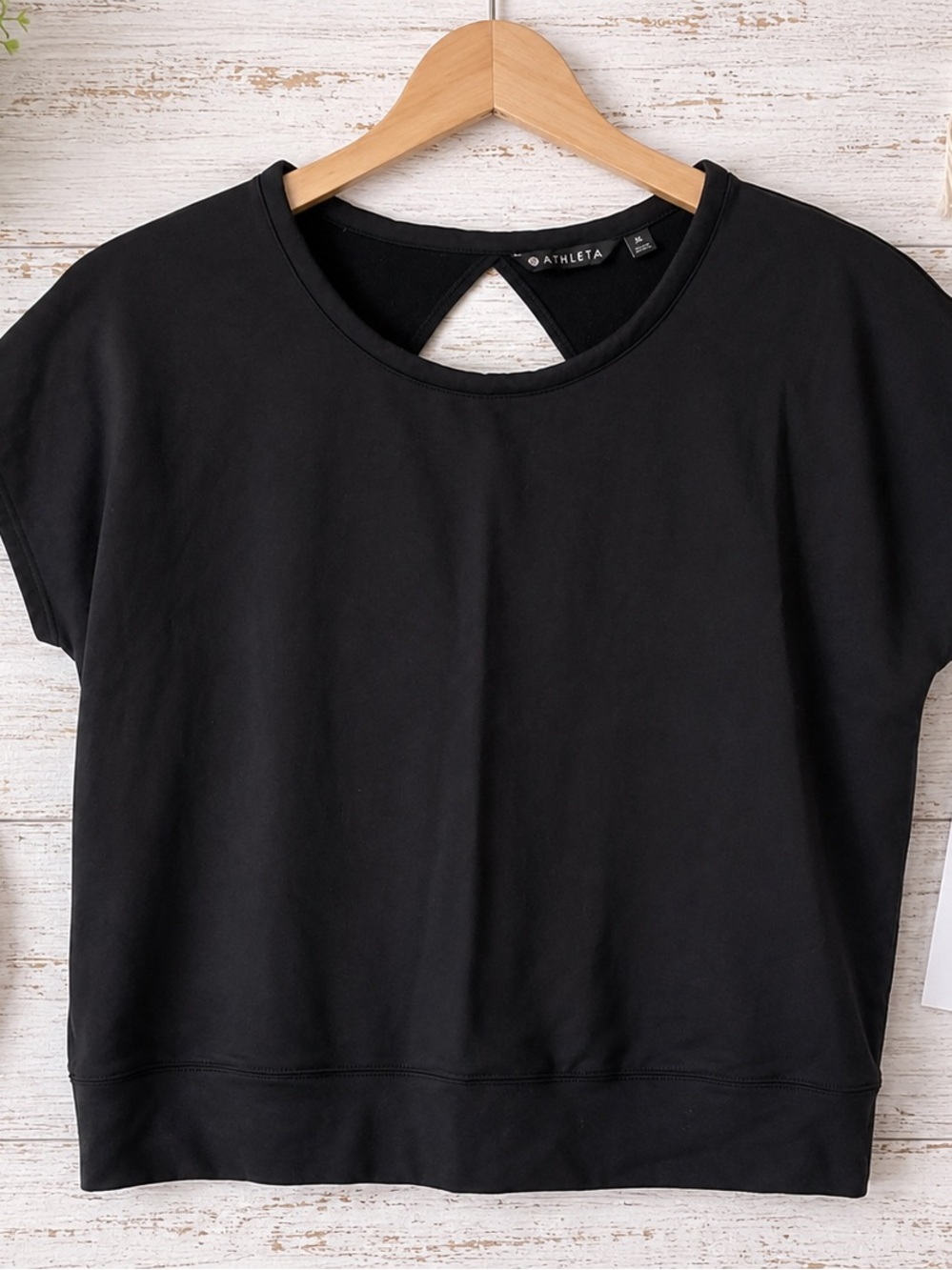 Athleta Black Short Sleeve Keyhole Back Performance Top Size XL